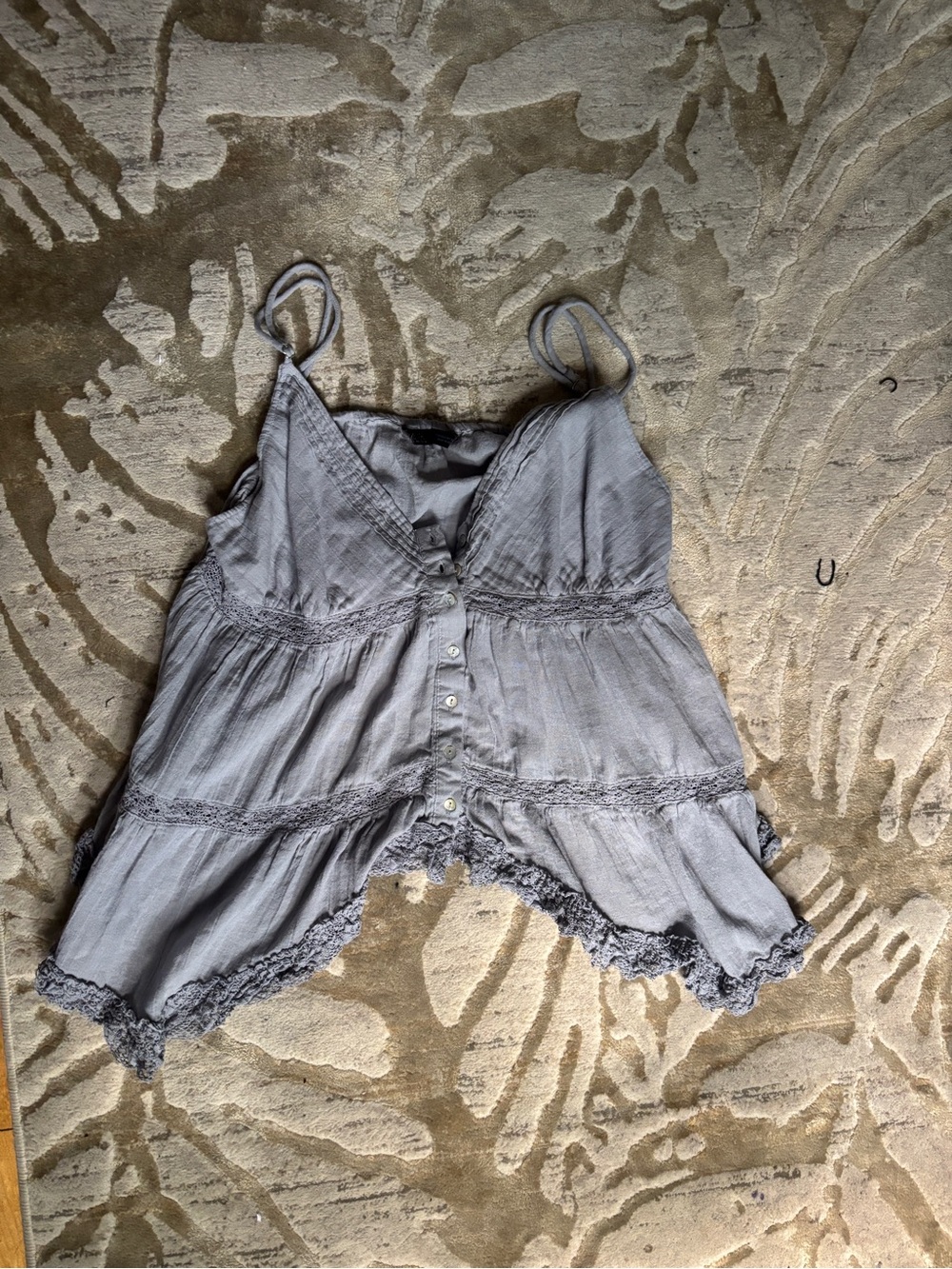 Zara Light blue Gray Lace-Trim Tiered Spaghetti Strap Tank